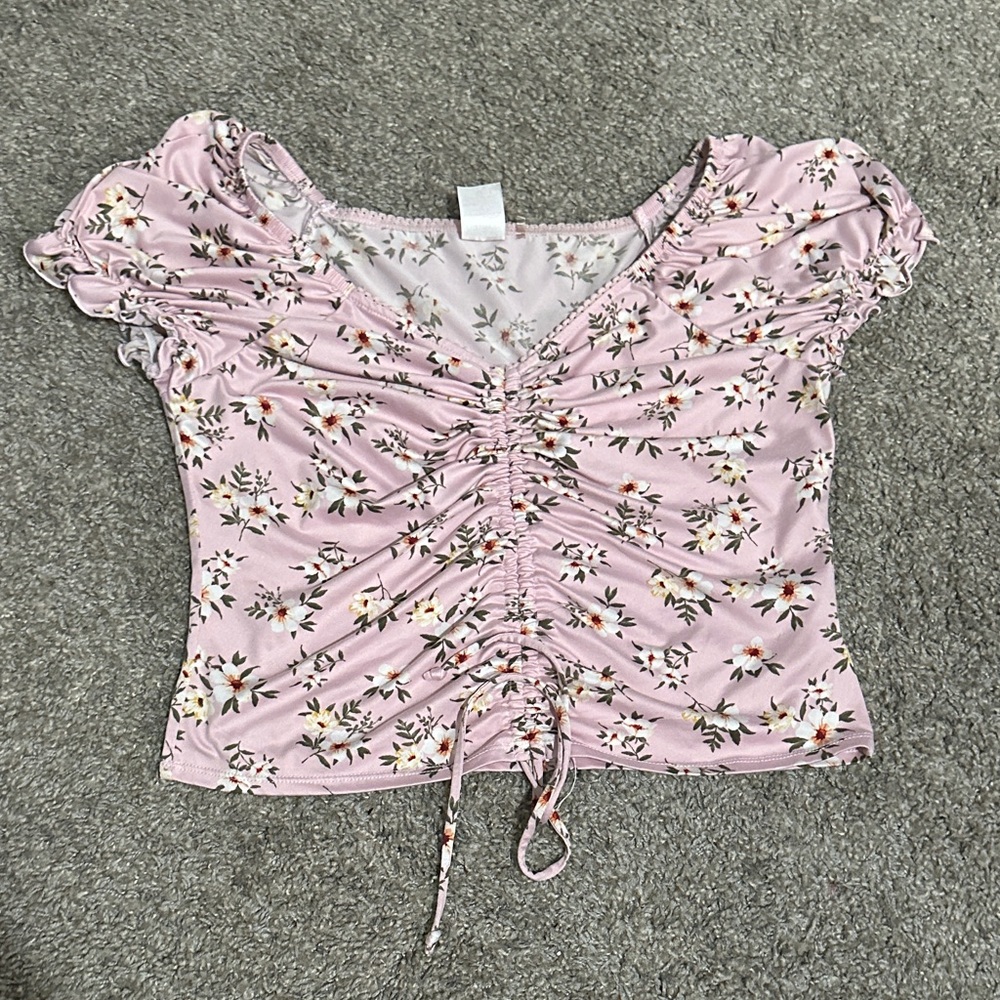 No Boundaries Pink Floral Ruched Blouse